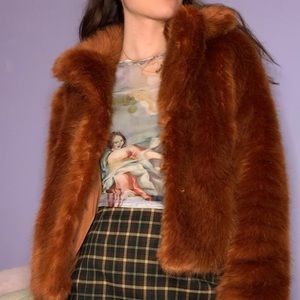 BERSHKA RUST ORANGE FAUX FUR JACKET